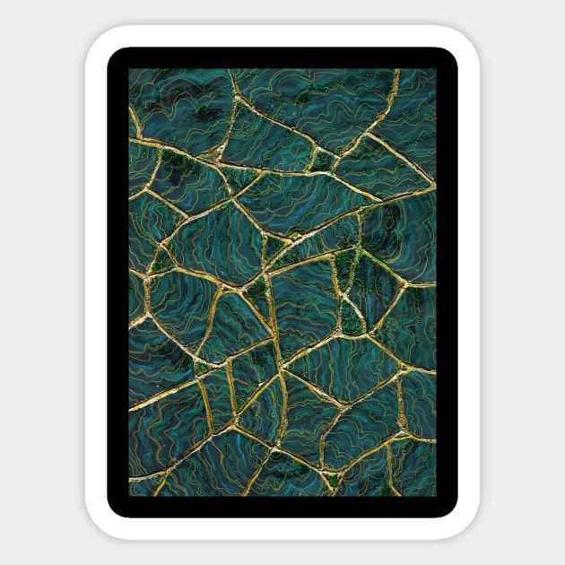 Malachite Kintsugi Broken Art Green and Gold Sticker by ArtisticEnvironments